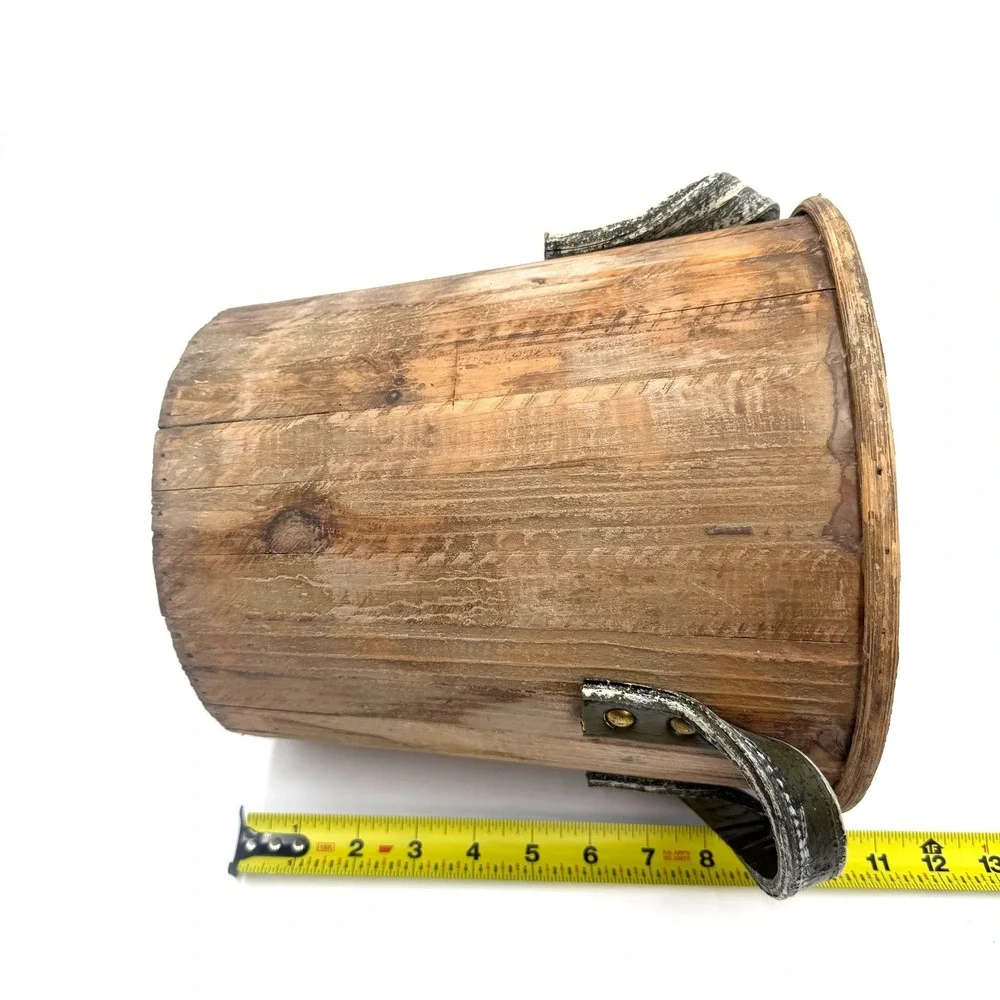 Vintage Primitive Wood Slatted Bucket 11in Brown Cottagecore Shabby Chic
